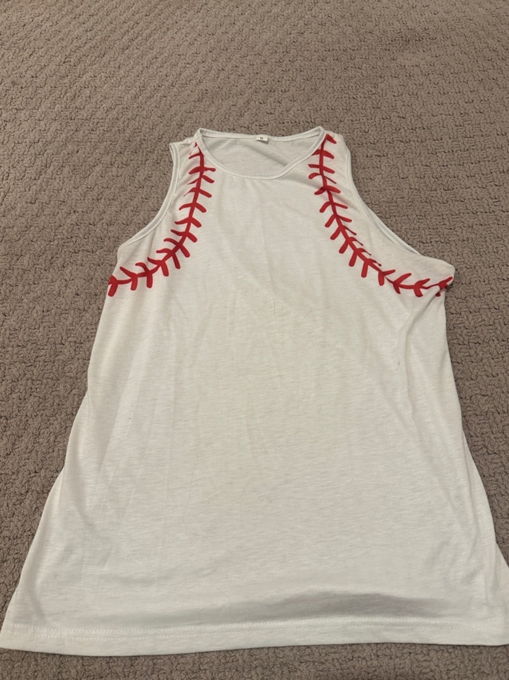 White Tank Top with Red Baseball Stitch Accent